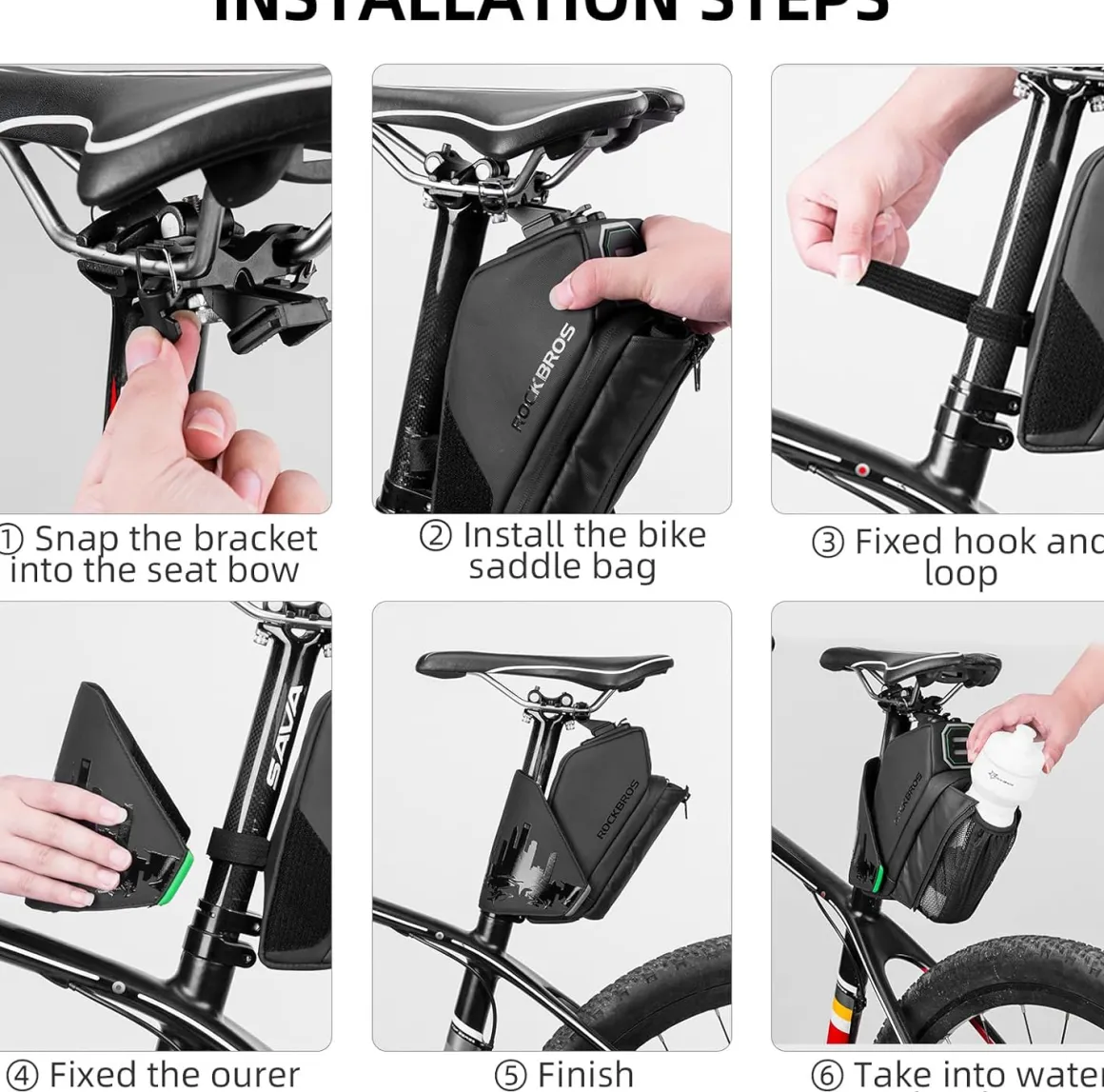 ROCKBROS Waterproof Bike Saddle Bag with Water Bottle Holder