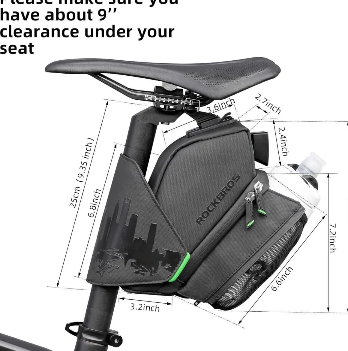ROCKBROS Waterproof Bike Saddle Bag with Water Bottle Holder
