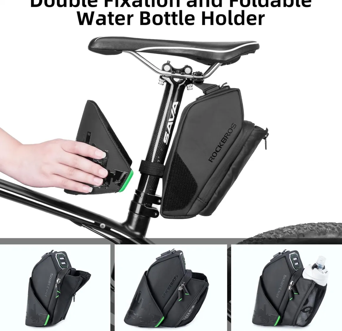 ROCKBROS Waterproof Bike Saddle Bag with Water Bottle Holder