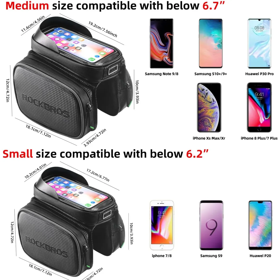 ROCKBROS Waterproof Bike Top Tube Bag - Phone Bag for 6.2” & Under