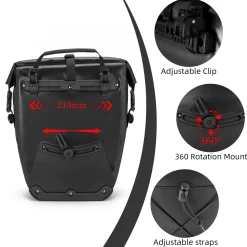 ROCKBROS Waterproof 27L Large Capacity Bike Rear Rack Bicycle Pannier Bag Waterproof