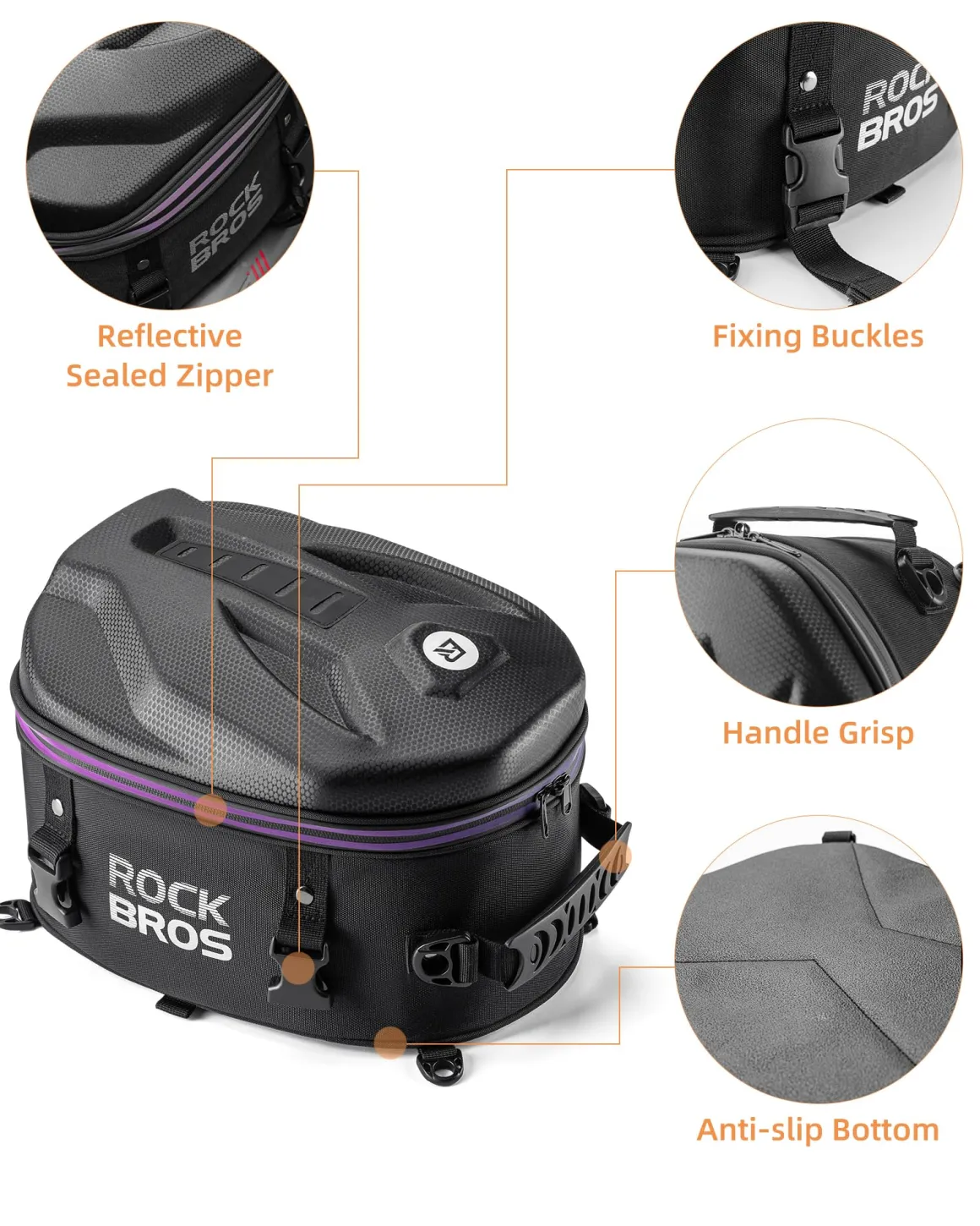 ROCKBROS Waterproof Tail Motorcycle Tail Rear Seat Bag 12.5L Storage Backpacks Hard Shell