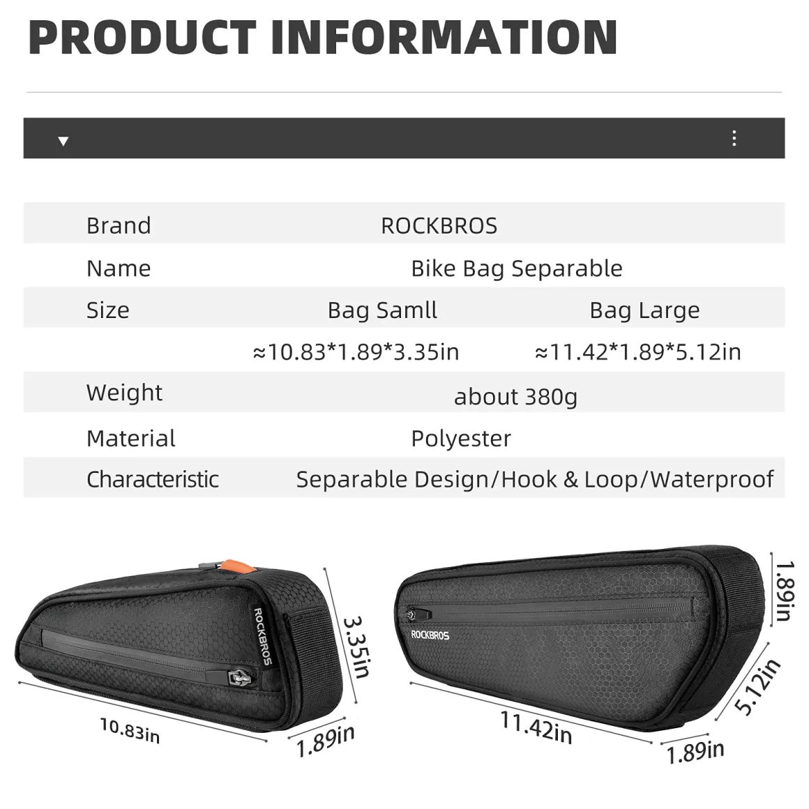ROCKBROS Water-Resistant Triangle Bike Frame Saddle Bag Accessories for MTB Road Cycling