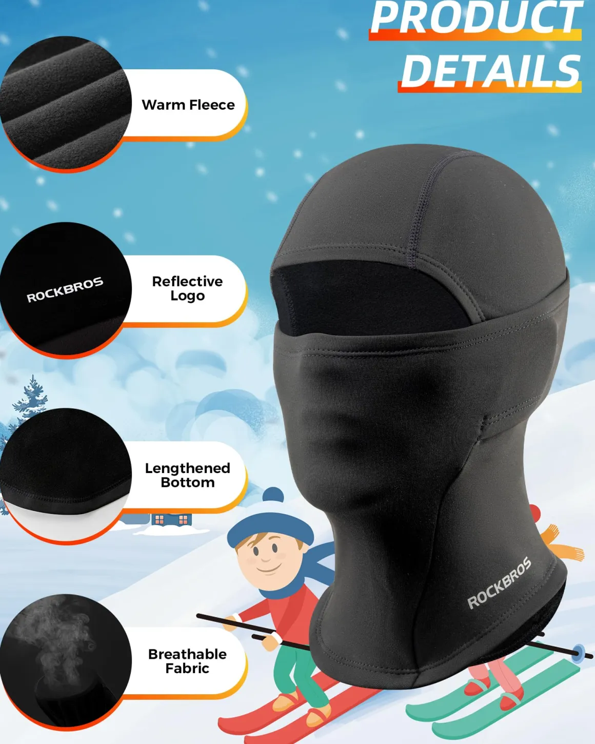 ROCKBROS Windproof Winter Balaclava Ski Mask for Kids