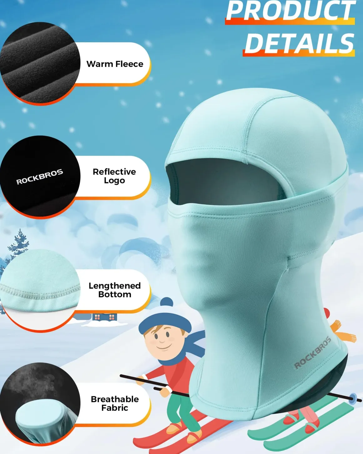 ROCKBROS Windproof Winter Balaclava Ski Mask for Kids