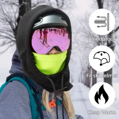ROCKBROS Wind Resistant Ski Mask Balaclava Winter Fleece Hood Warm Face Cover Hat Scarf
