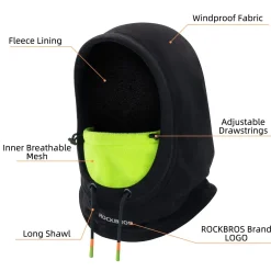 ROCKBROS Wind Resistant Ski Mask Balaclava Winter Fleece Hood Warm Face Cover Hat Scarf