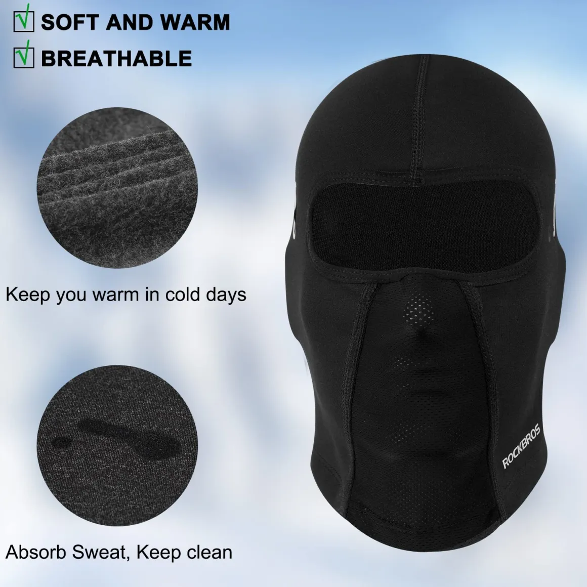 ROCKBROS Winter Balaclava Ski Mask with Glasses Holes for Men Women