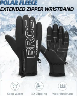 ROCKBROS Winter Cycling Gloves, Water-Resistant, Touch Screen, Anti-Slip Full Finger Gloves
