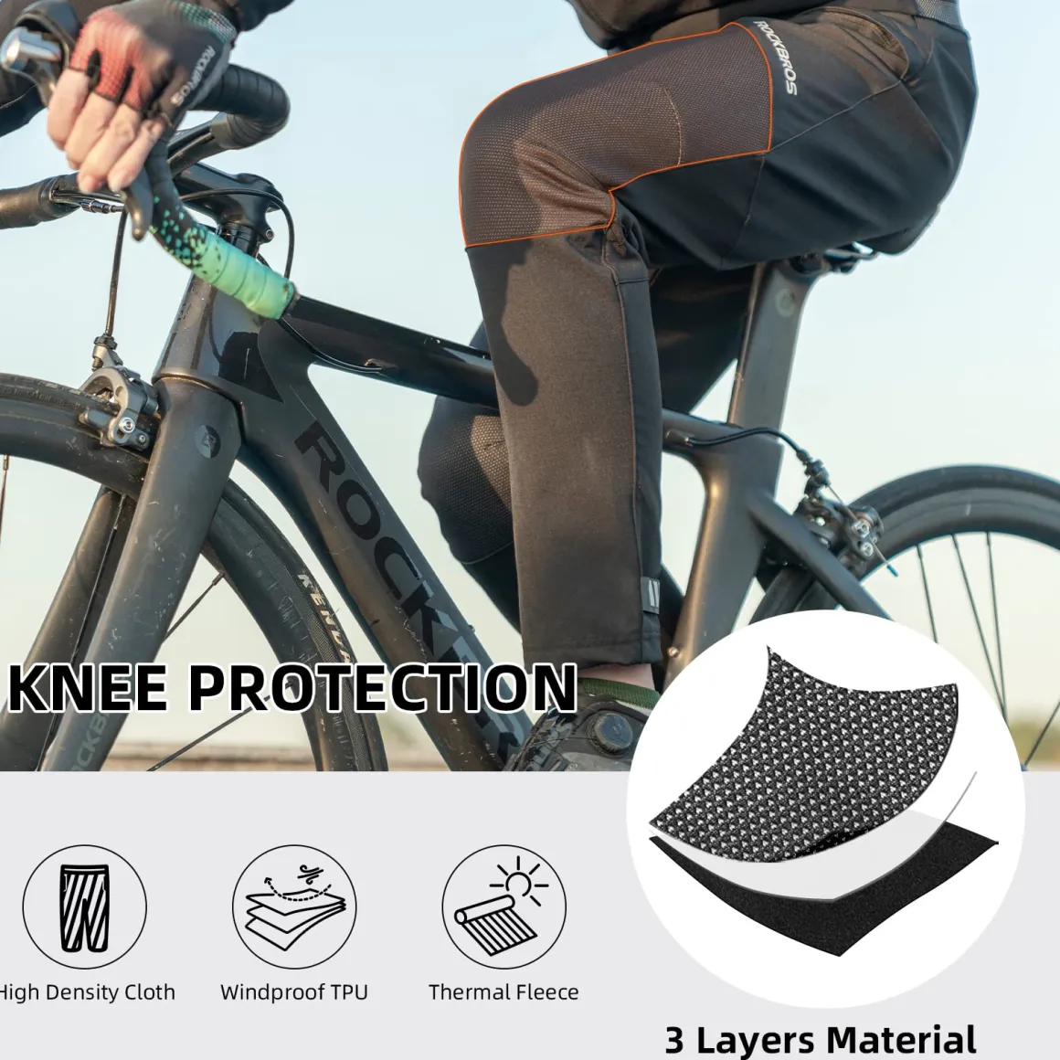 ROCKBROS Winter Cycling Pants Warm Ergonomics Men's Windproof Thermal Bicycling Pants