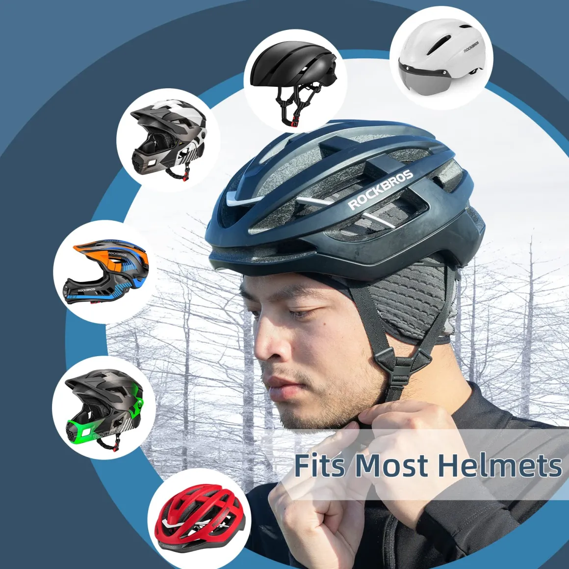 ROCKBROS Winter Cycling Skull Cap Thermal Helmet Liner with Earflaps for Men Women