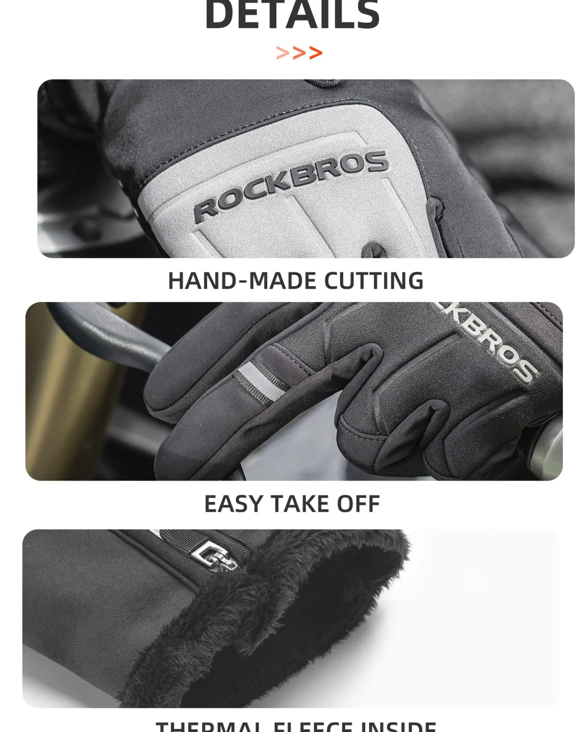 ROCKBROS Winter Cycling Thermal Running Ski Touchscreen Snow Gloves for Outdoor Sports