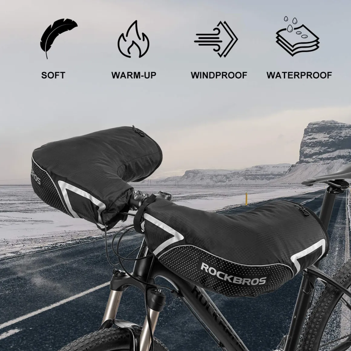 ROCKBROS Winter Handlebar Mittens - Extreme Cold Weather MTB Fat Bike Pogies