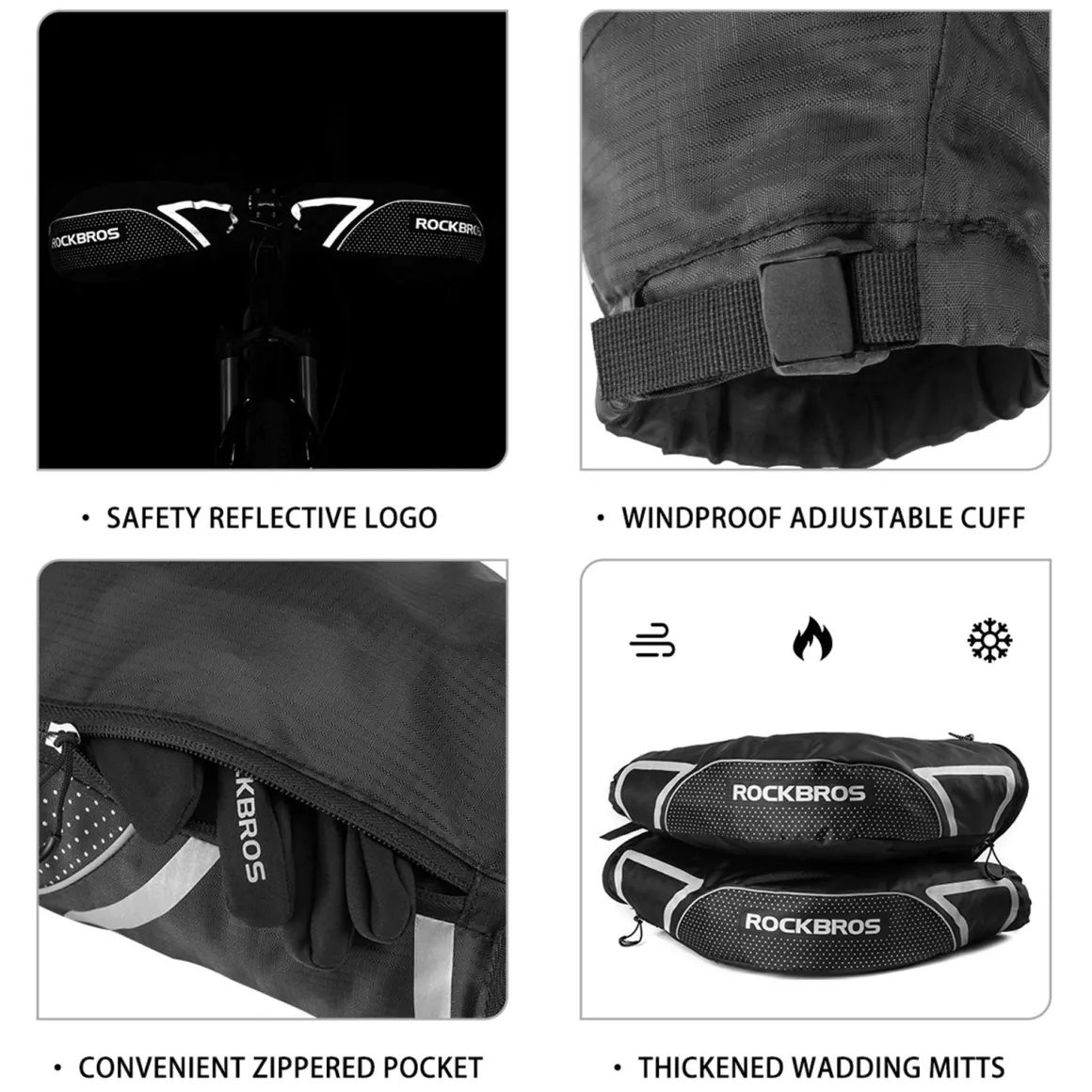 ROCKBROS Winter Handlebar Mittens - Extreme Cold Weather MTB Fat Bike Pogies