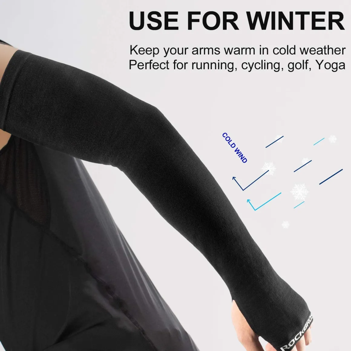 ROCKBROS Winter Knit Arm Warmers, Long Fingerless Sleeves for Women Men