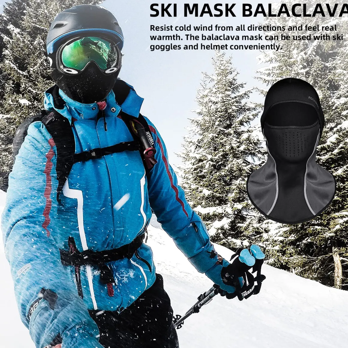 ROCKBROS Winter Ski Mask with Filter Pocket, Full Face Balaclava for Men Women