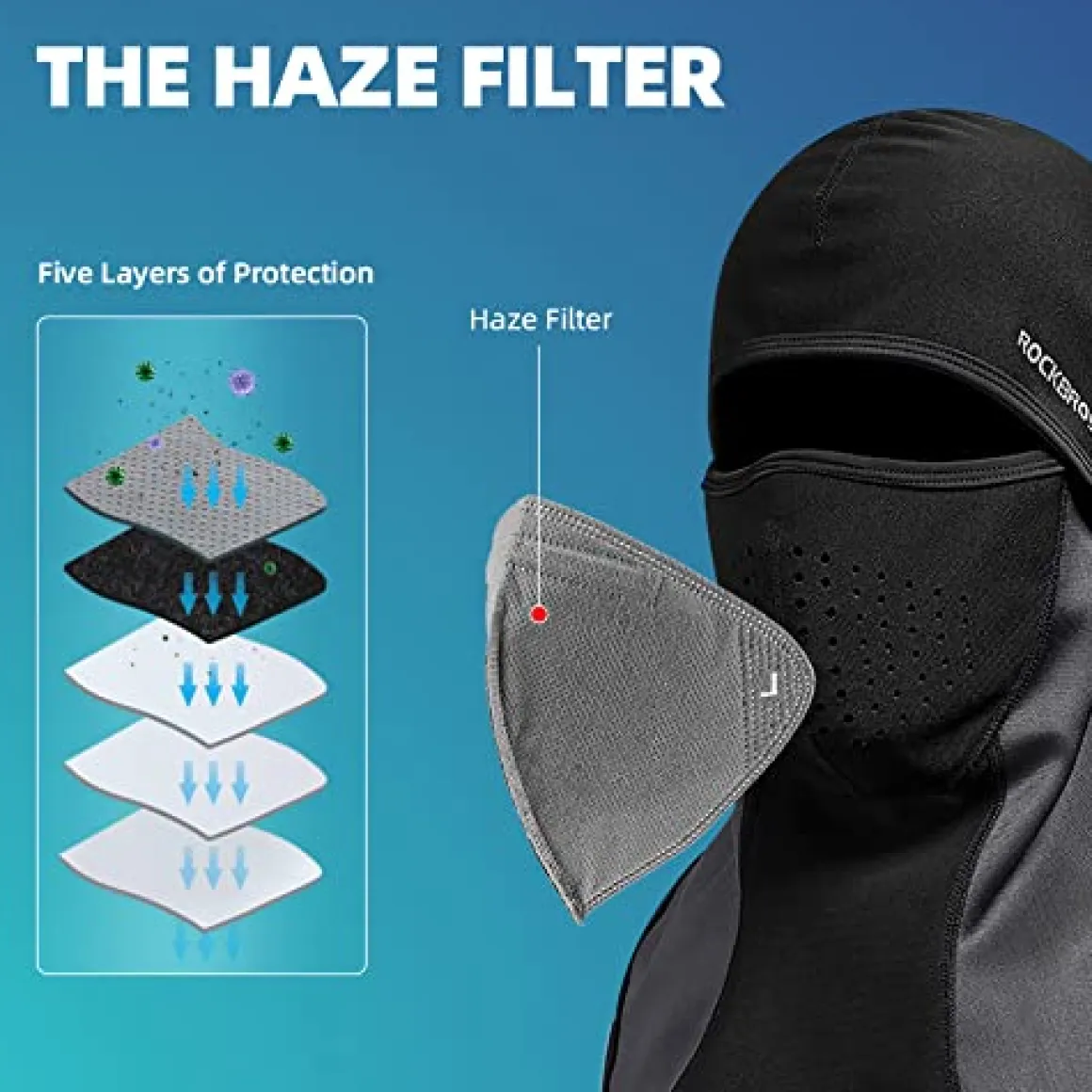 ROCKBROS Winter Ski Mask with Filter Pocket, Full Face Balaclava for Men Women