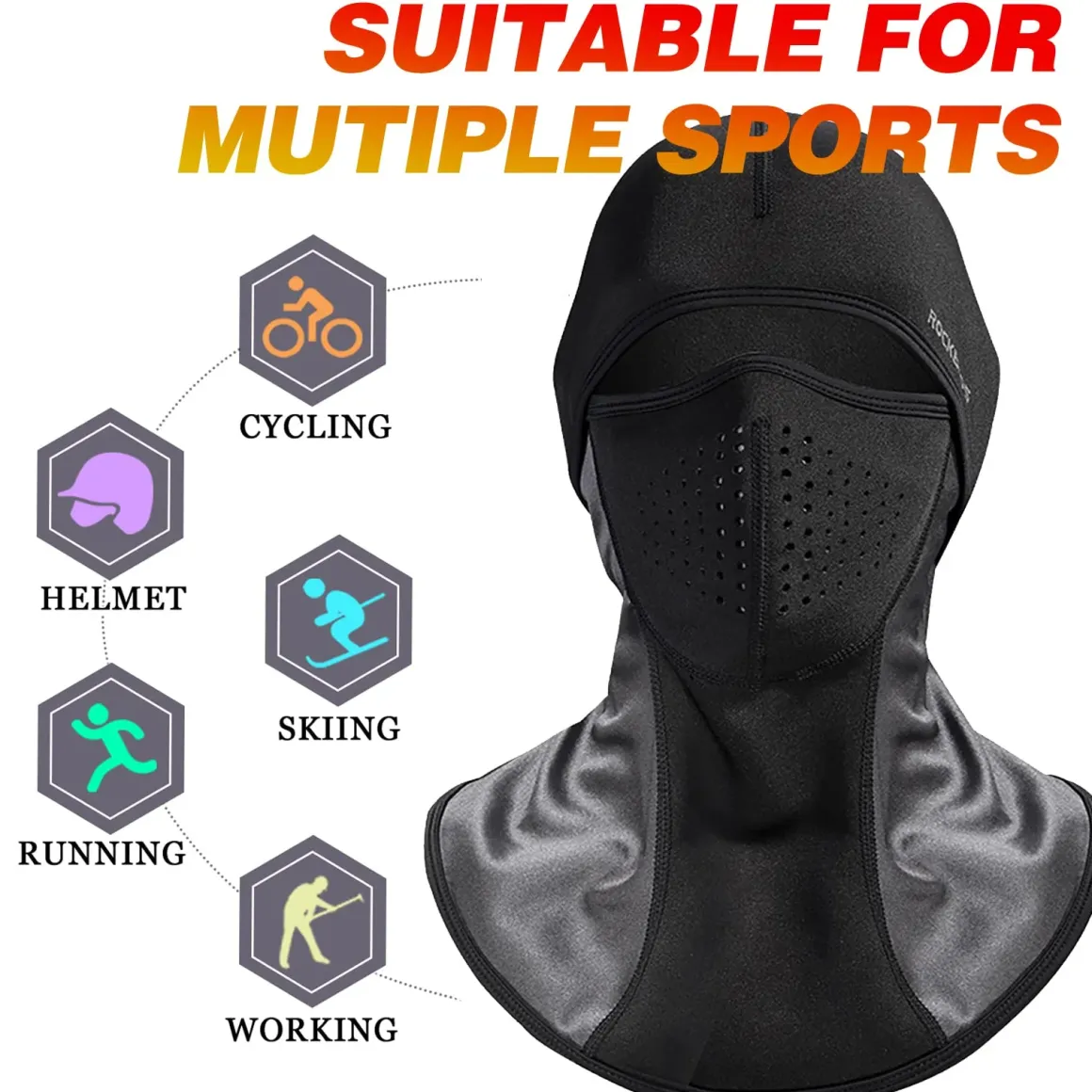 ROCKBROS Winter Ski Mask with Filter Pocket, Full Face Balaclava for Men Women