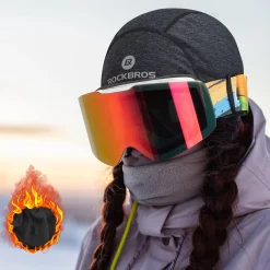 ROCKBROS Winter Skull Cap Helmet Liner, Thermal Cycling Beanie with Glasses Holes