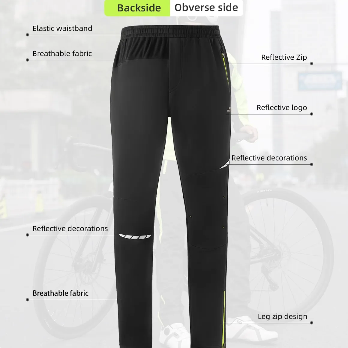 ROCKBROS Winter Thermal Tights Windproof Bike Cycling Pants for Running Outdoor Hiking Gear