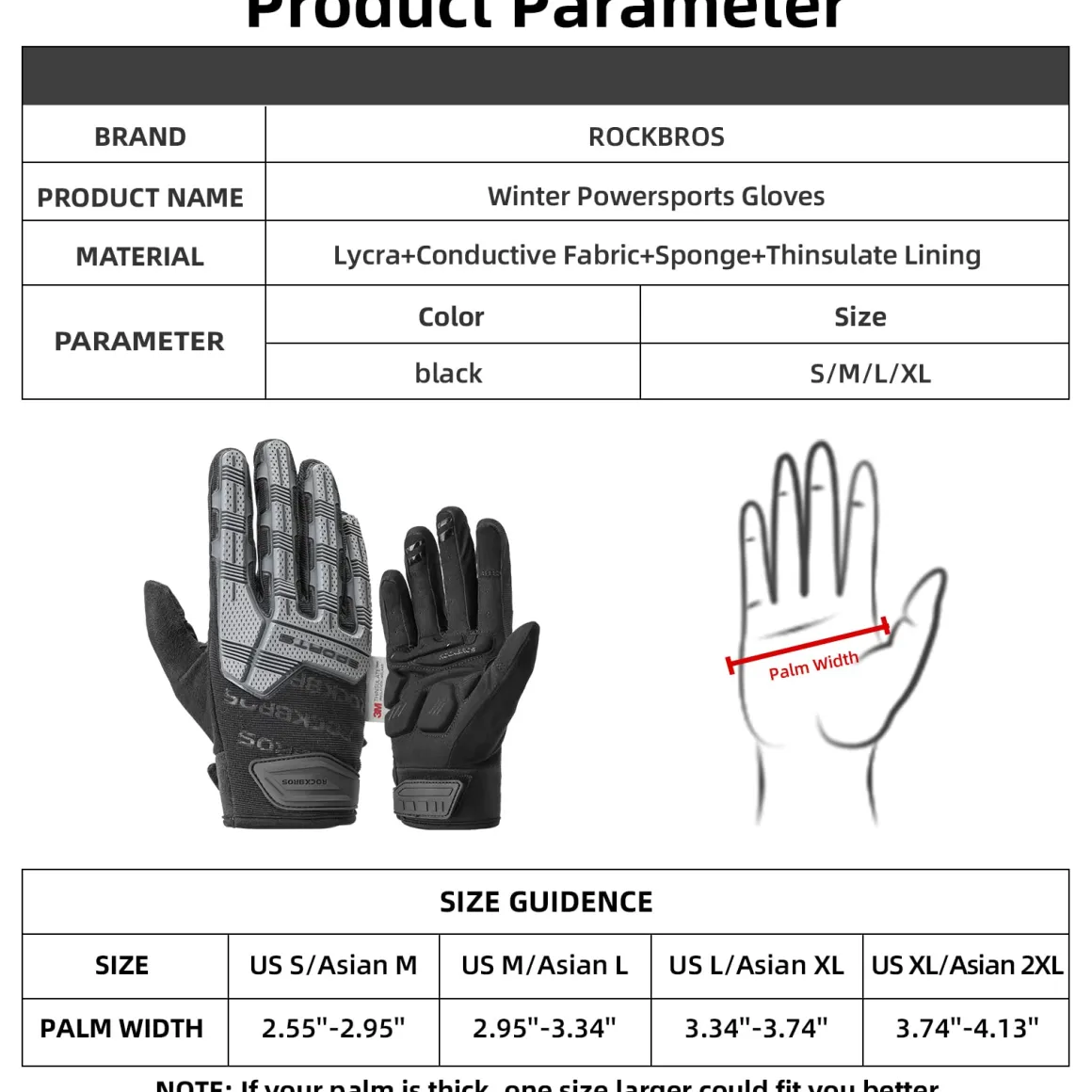 ROCKBROS Winter Touchscreen Motorcycle Gloves with Palm Padding & Knuckle Protection