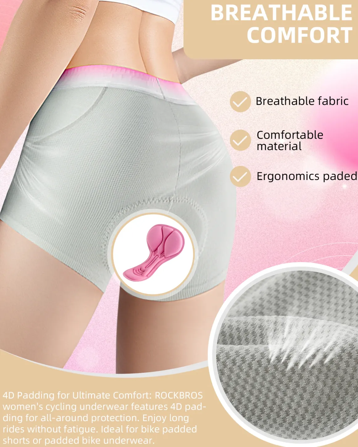 ROCKBROS Women’s Cycling Underwear 4D Padded Bike Shorts