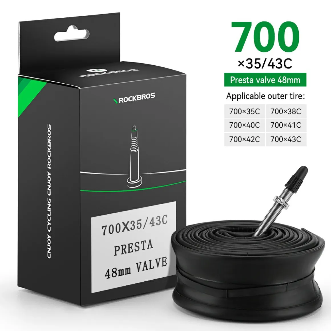 ROCKBROS 700X23/25/28/35C Road Bike Inner Tube 48mm Presta/Schrader Valve High Self Sealing Butyl Rubber