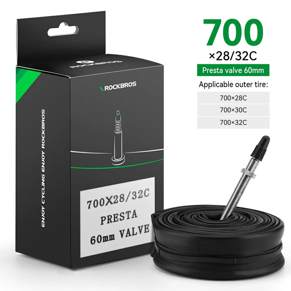 ROCKBROS 700X23/25/28/35C Road Bike Inner Tube 48mm Presta/Schrader Valve High Self Sealing Butyl Rubber