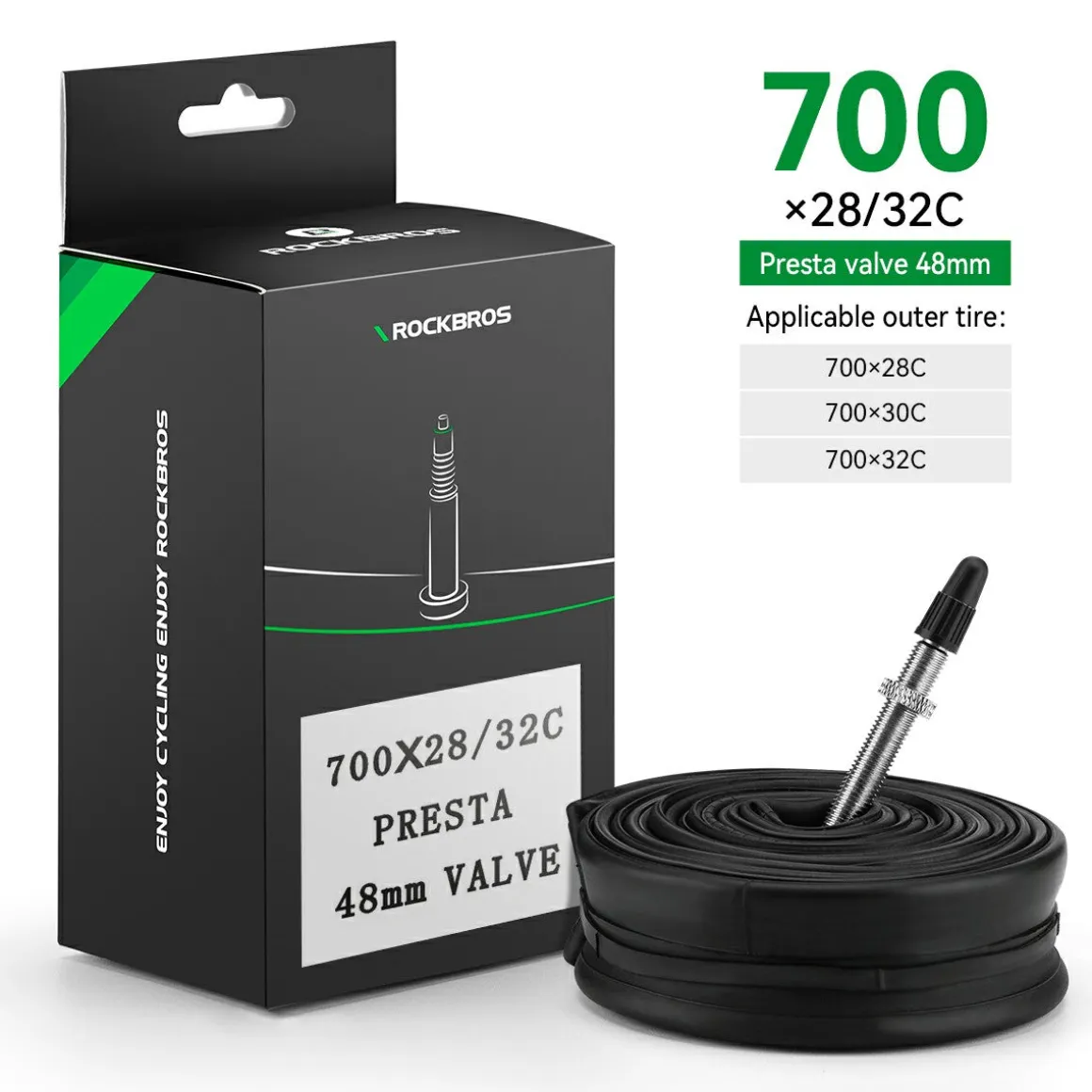 ROCKBROS 700X23/25/28/35C Road Bike Inner Tube 48mm Presta/Schrader Valve High Self Sealing Butyl Rubber