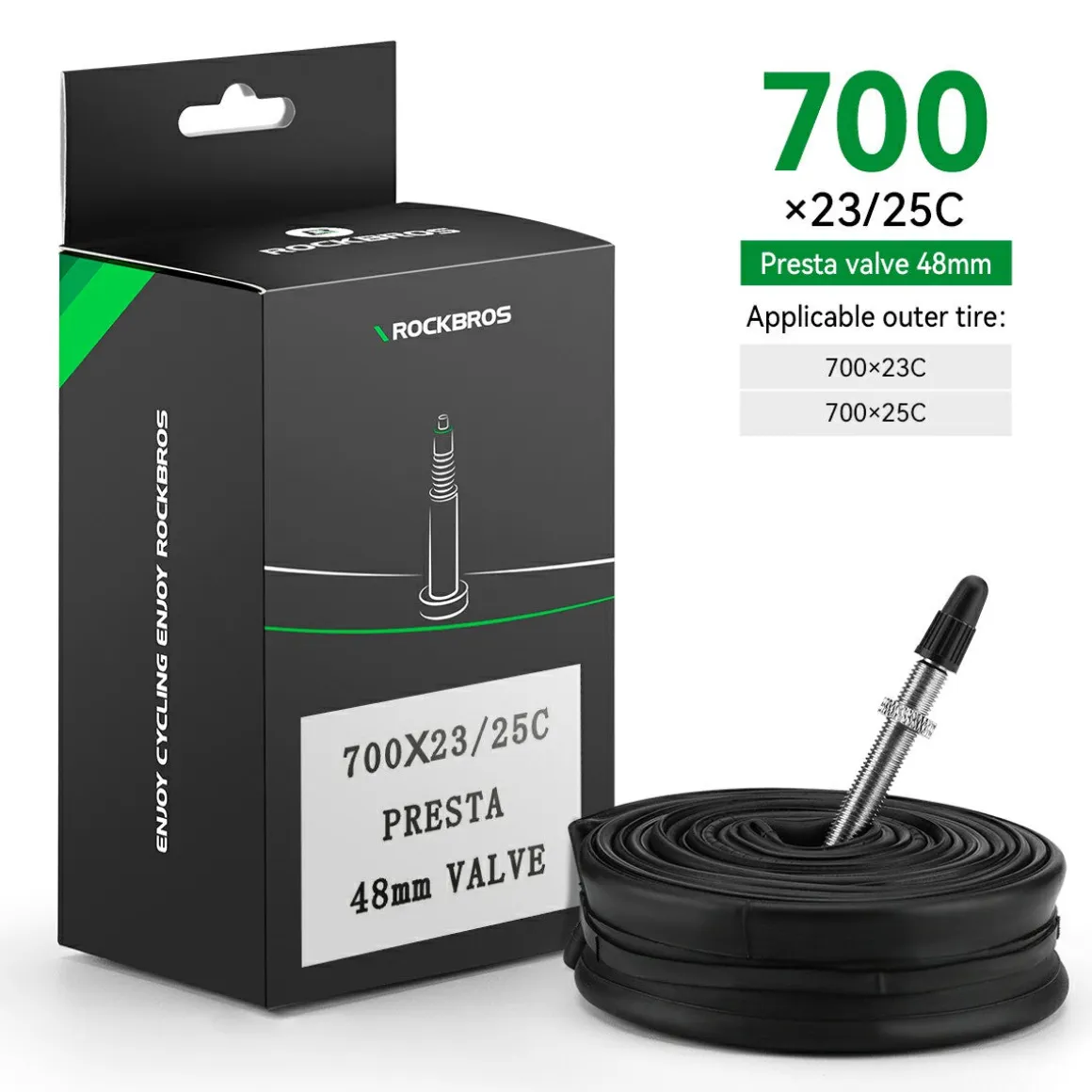 ROCKBROS 700X23/25/28/35C Road Bike Inner Tube 48mm Presta/Schrader Valve High Self Sealing Butyl Rubber