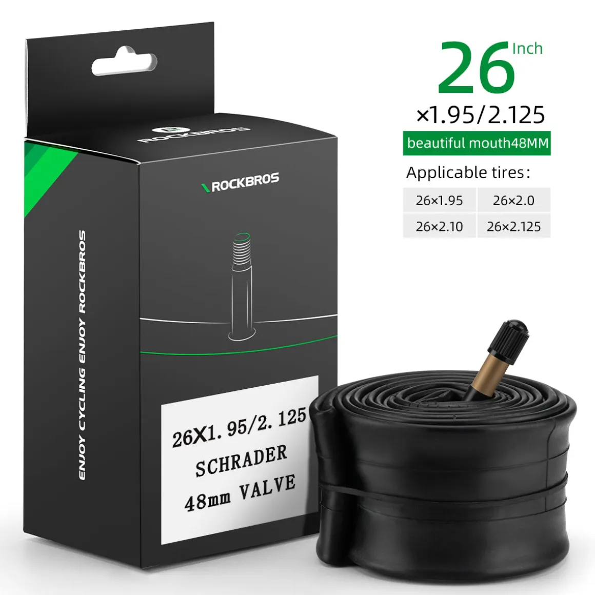 ROCKBROS 26'/27.5'X1.95/2.125 Mountain Bike Inner Tube 48mm Presta/Schrader Valve High Self Sealing Butyl Rubber