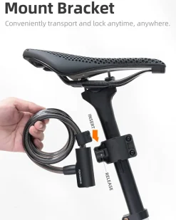 ROCKRBOS Bike Cable Lock with Key, ABS Lock Shell, 2 Keys & 1 Mount Bracket