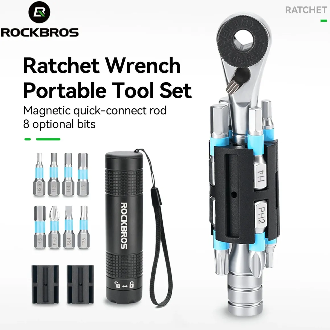 S2 Alloy 1/4" Drive Ratchet Handle 72-Tooth Compact Bike Repair Kit with 8 Bits