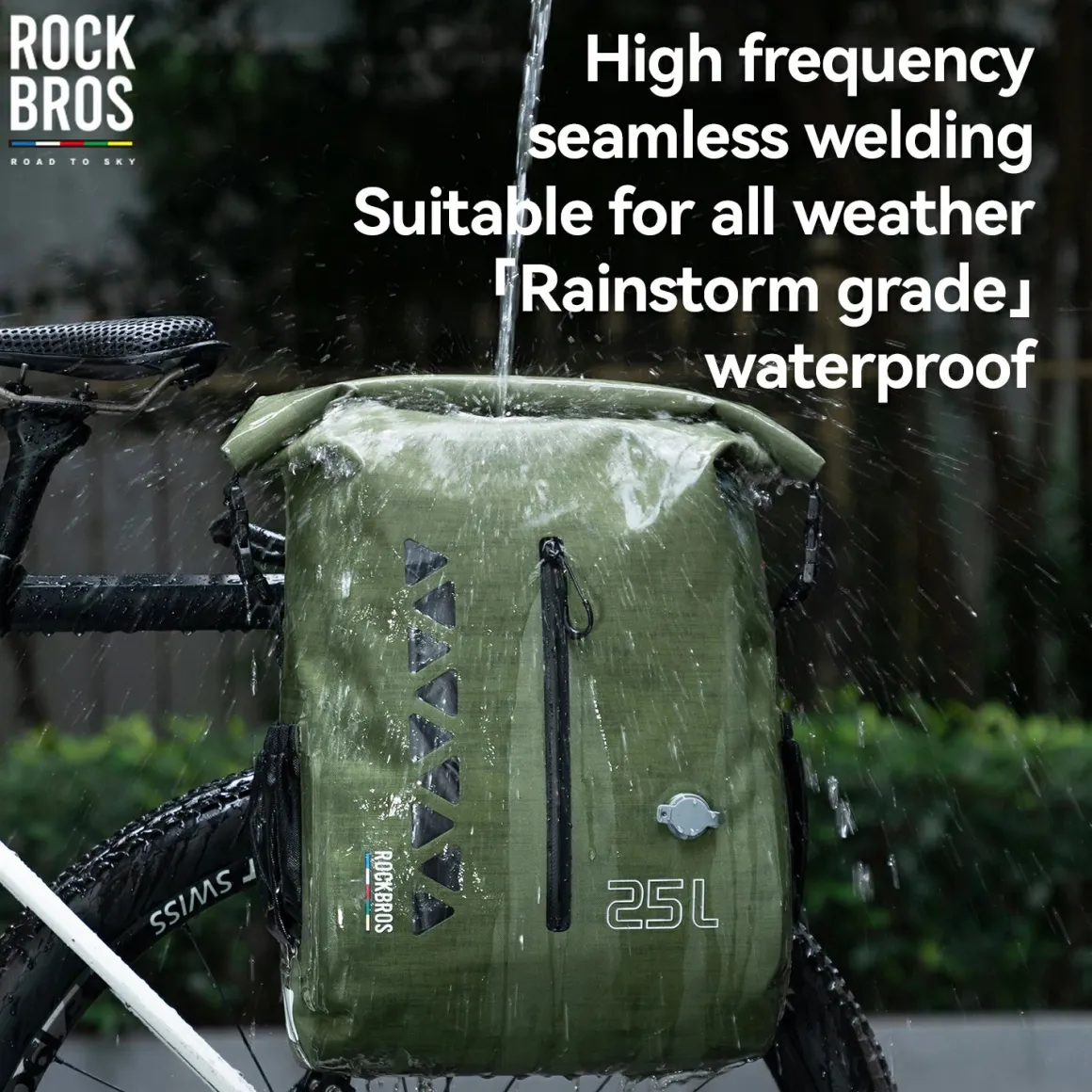 TL-153 25L Seamless 100% Waterproof Bike Panniers Rear Rack Bicycle Bag ROAD TO SKY