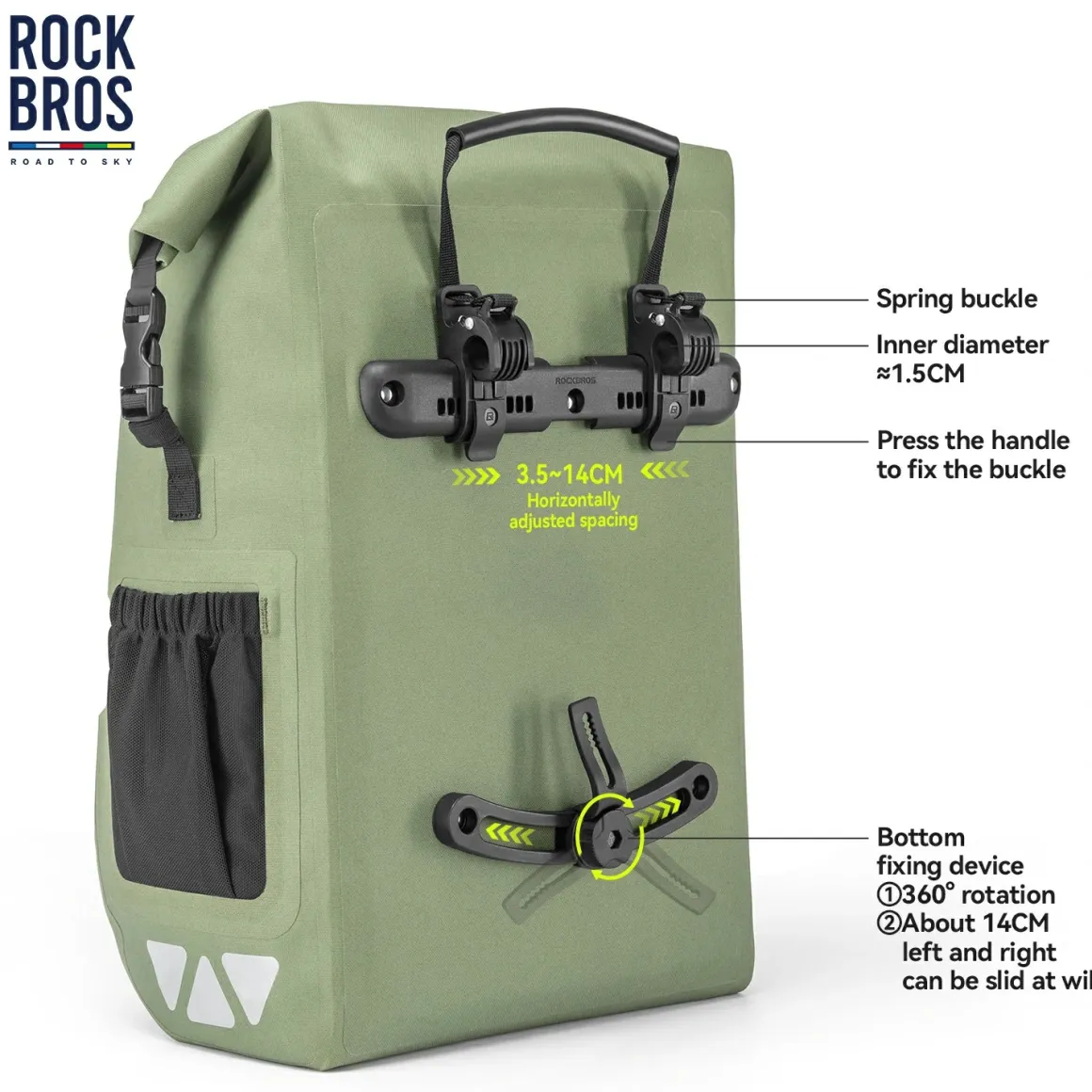 TL-153 25L Seamless 100% Waterproof Bike Panniers Rear Rack Bicycle Bag ROAD TO SKY