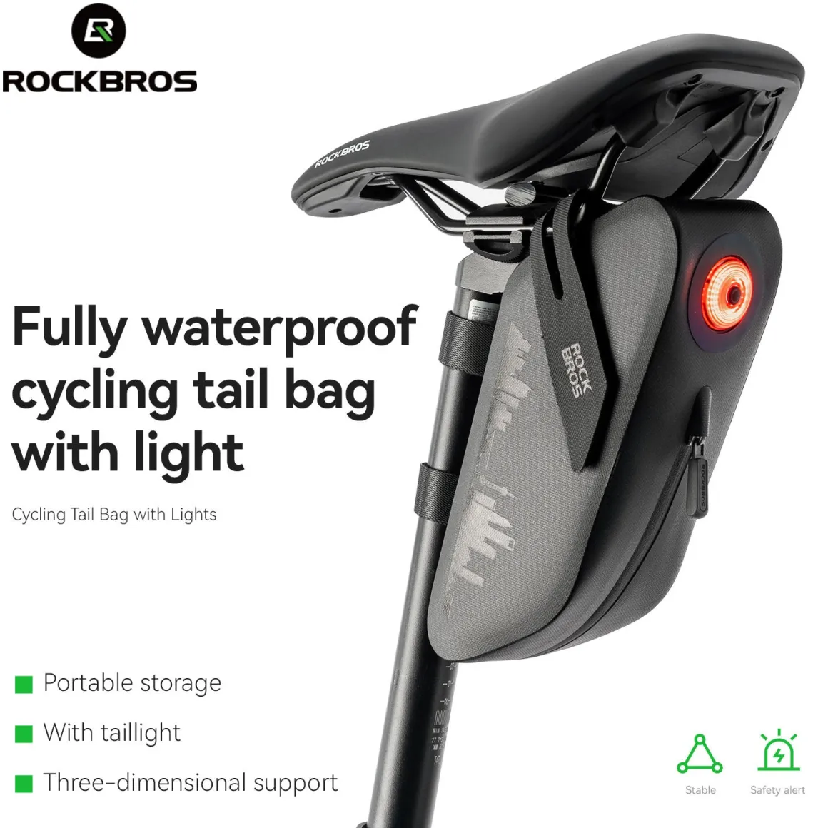 Waterproof Bicycle Tail Bag with Smart Light 0.8L