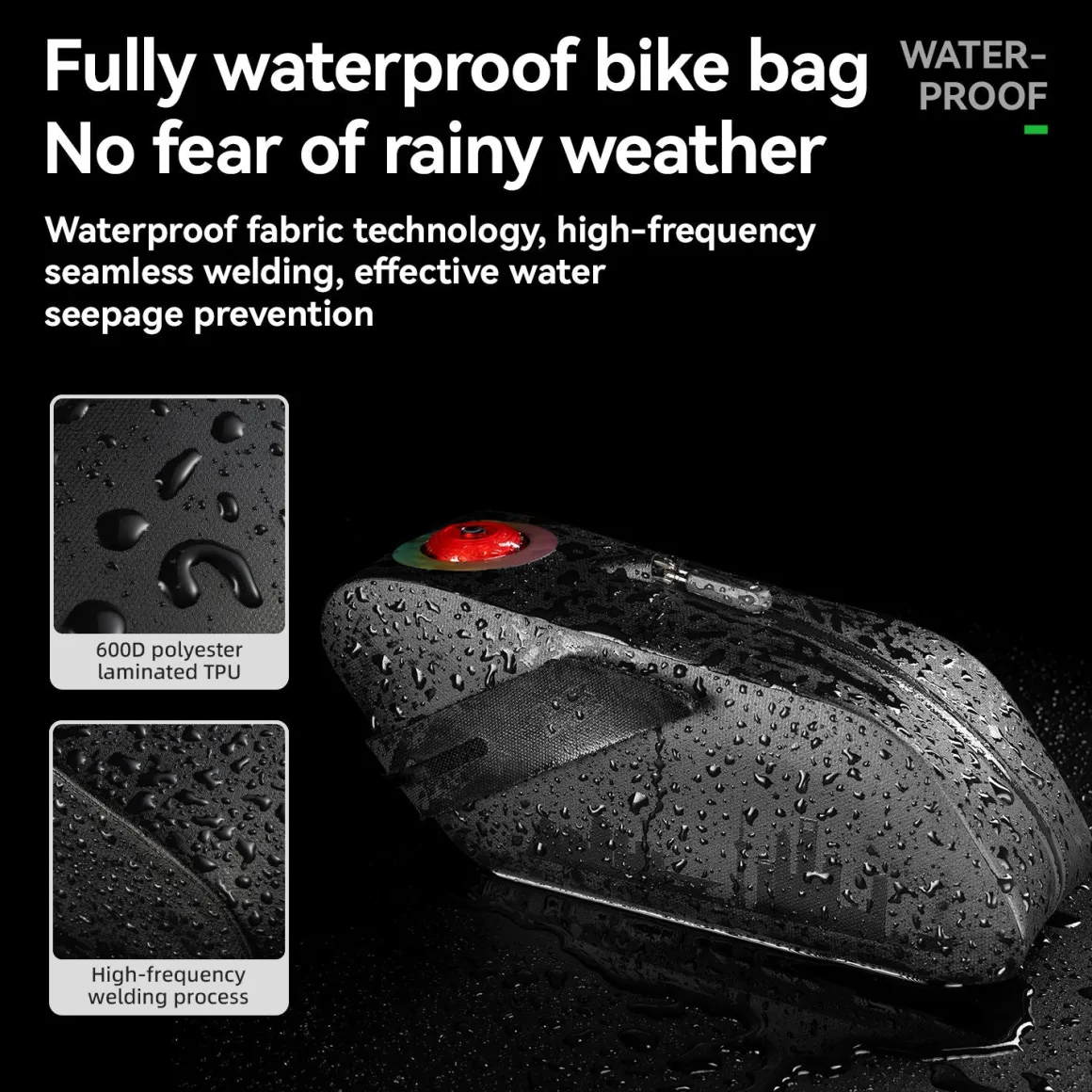 Waterproof Bicycle Tail Bag with Smart Light 0.8L