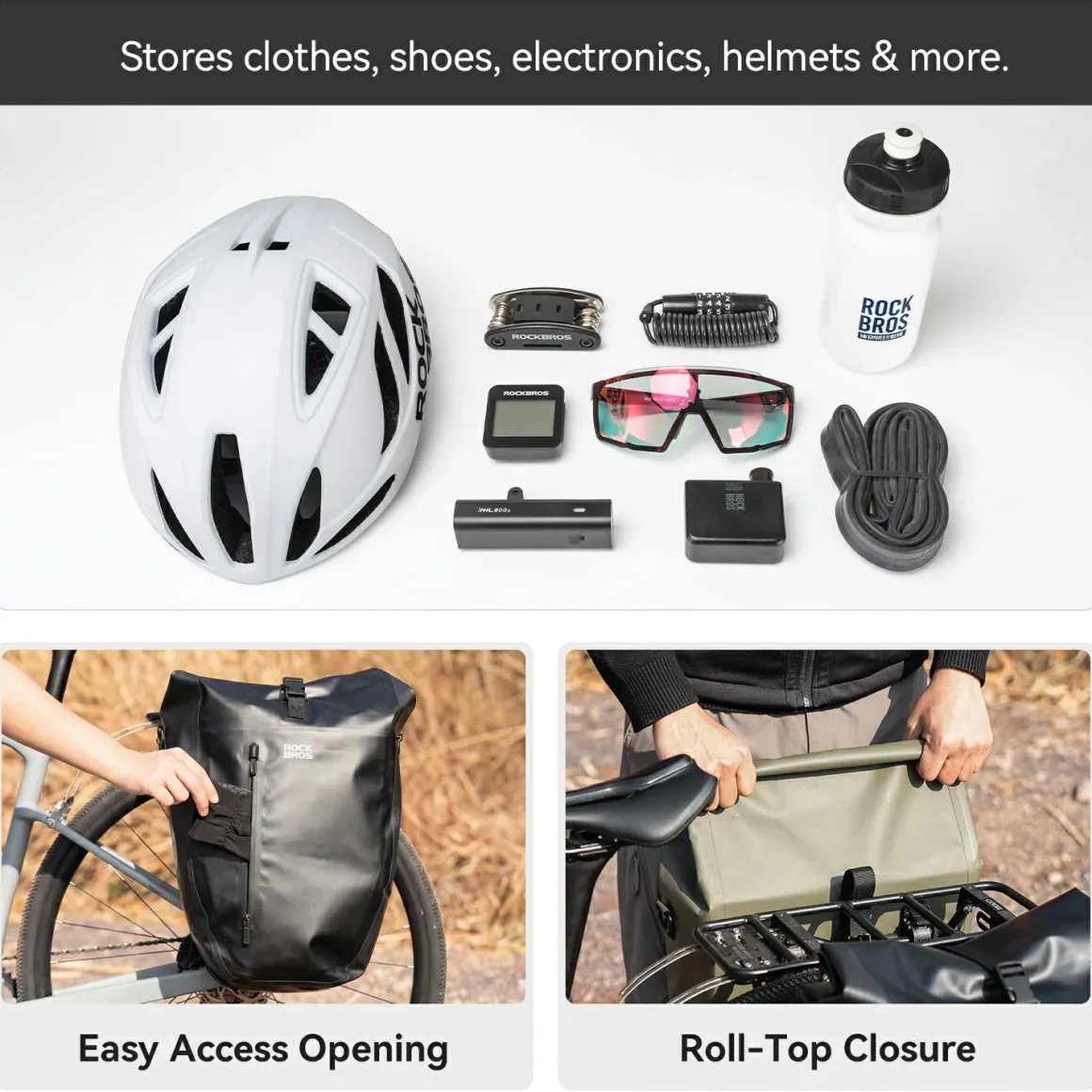 Waterproof Bike Rack Bag 20L Roll-Top Rear Pannier